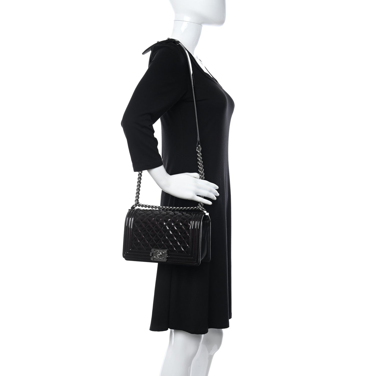 Patent Calfskin Quilted Medium Boy Flap Black
