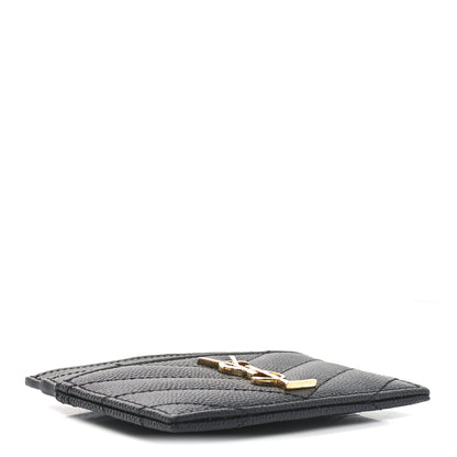 Saint Laurent Grain De Poudre Matelasse Chevron Monogram Credit Card Case Black 4 of 6