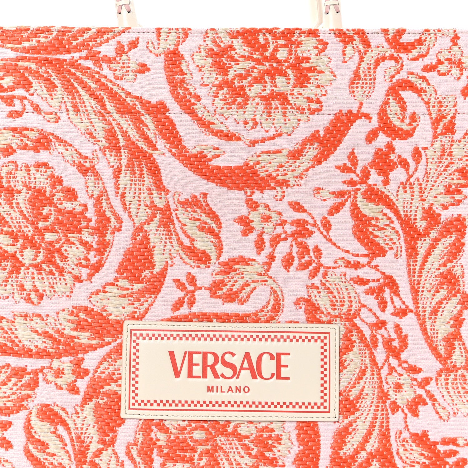 Versace Raffia Barocco Large Athena Tote Coral 7 of 9