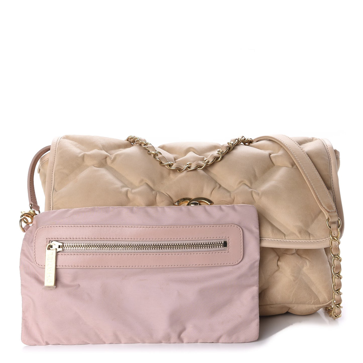 Iridescent Calfskin Quilted Small Chesterfield Flap Light Beige