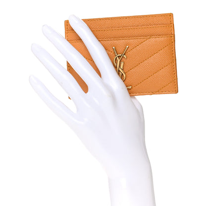 Saint Laurent Grain De Poudre Matelasse Chevron Monogram Credit Card Case Senape Yellow 2 of 8