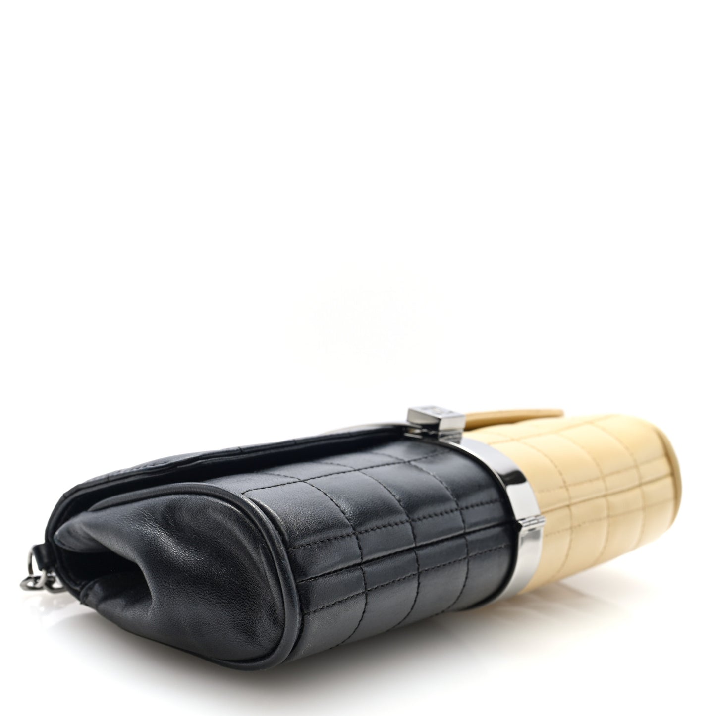 Lambskin Chocolate Bar Flap Clutch Bag Black Beige