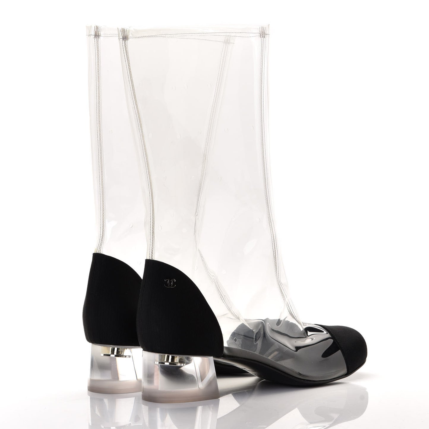 PVC Grosgrain High Boots 39 Transparent Black