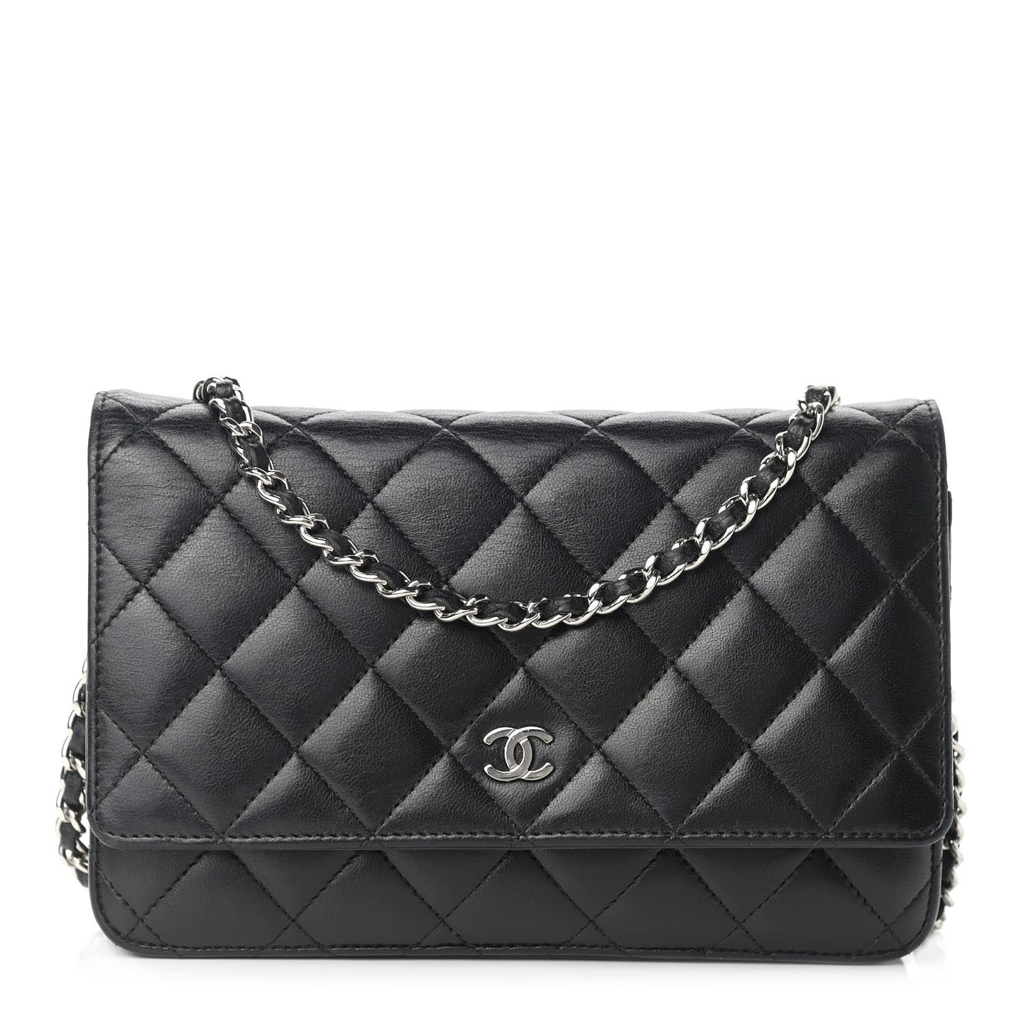 Lambskin Quilted Wallet On Chain WOC Black