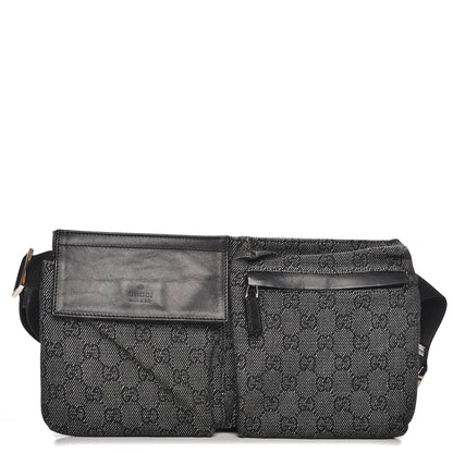 Gucci Denim Monogram Double Pocket Belt Bag Black 1 of 7