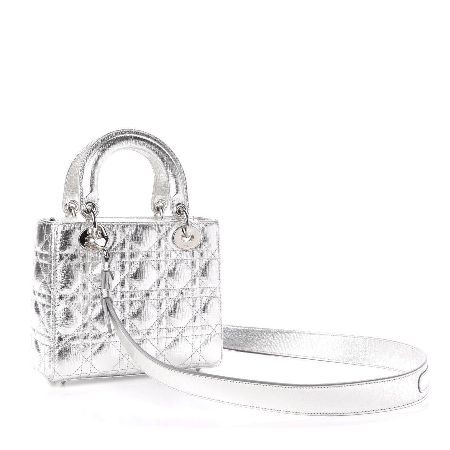Metallic Grained Calfskin Cannage Small Lucky Badges My Lady Dior Silver