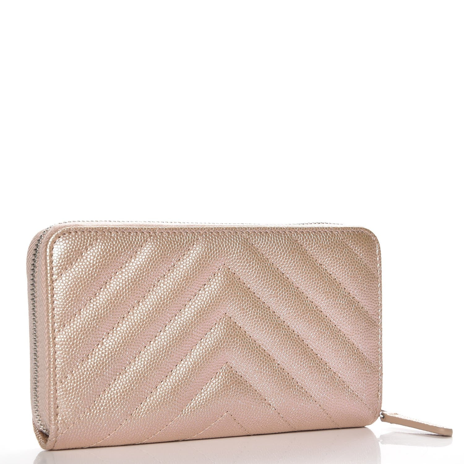 Chanel Metallic Caviar Chevron Quilted Small Zip Around Wallet Light Gold 3 of 9