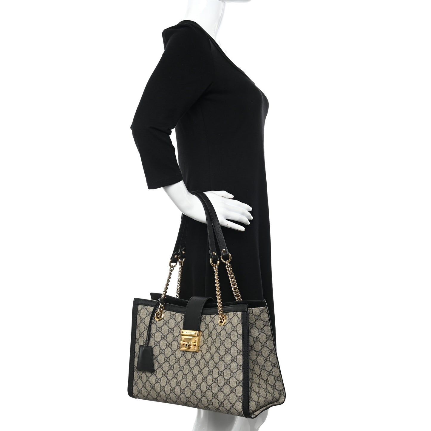 GG Supreme Monogram Medium Padlock Tote Black
