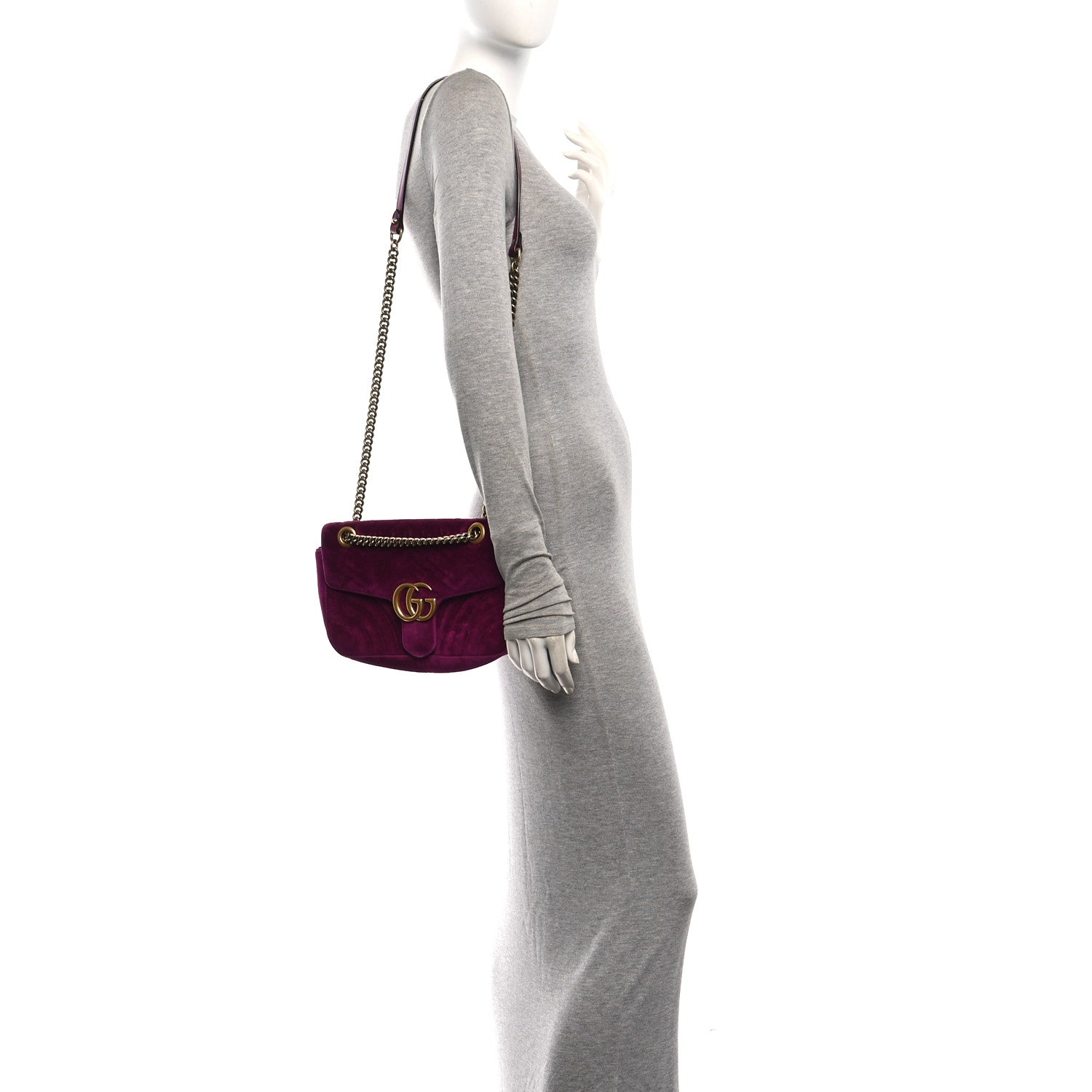 Gucci Velvet Matelasse Medium GG Marmont Shoulder Bag Fuchsia Violet Cyclamen 2 of 11