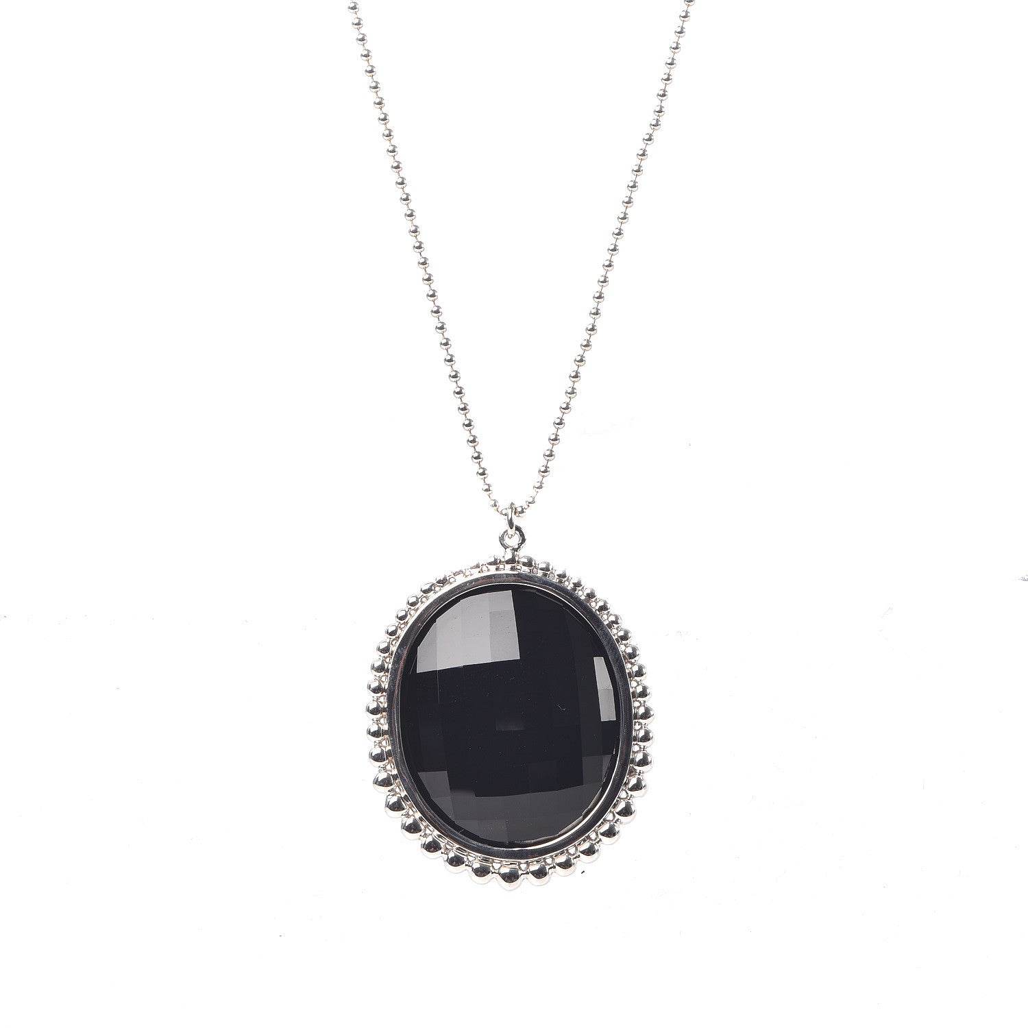 Tiffany Sterling Silver Onyx Ziegfeld Oval Pendant Necklace 4 of 6