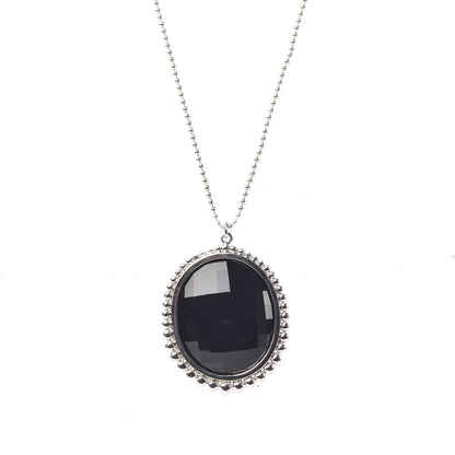 Tiffany Sterling Silver Onyx Ziegfeld Oval Pendant Necklace 4 of 6