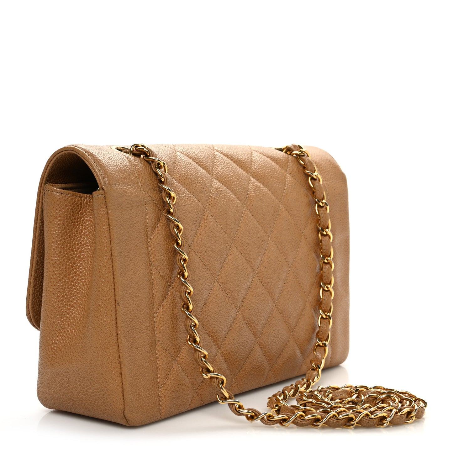 Caviar Quilted Medium Single Flap Beige