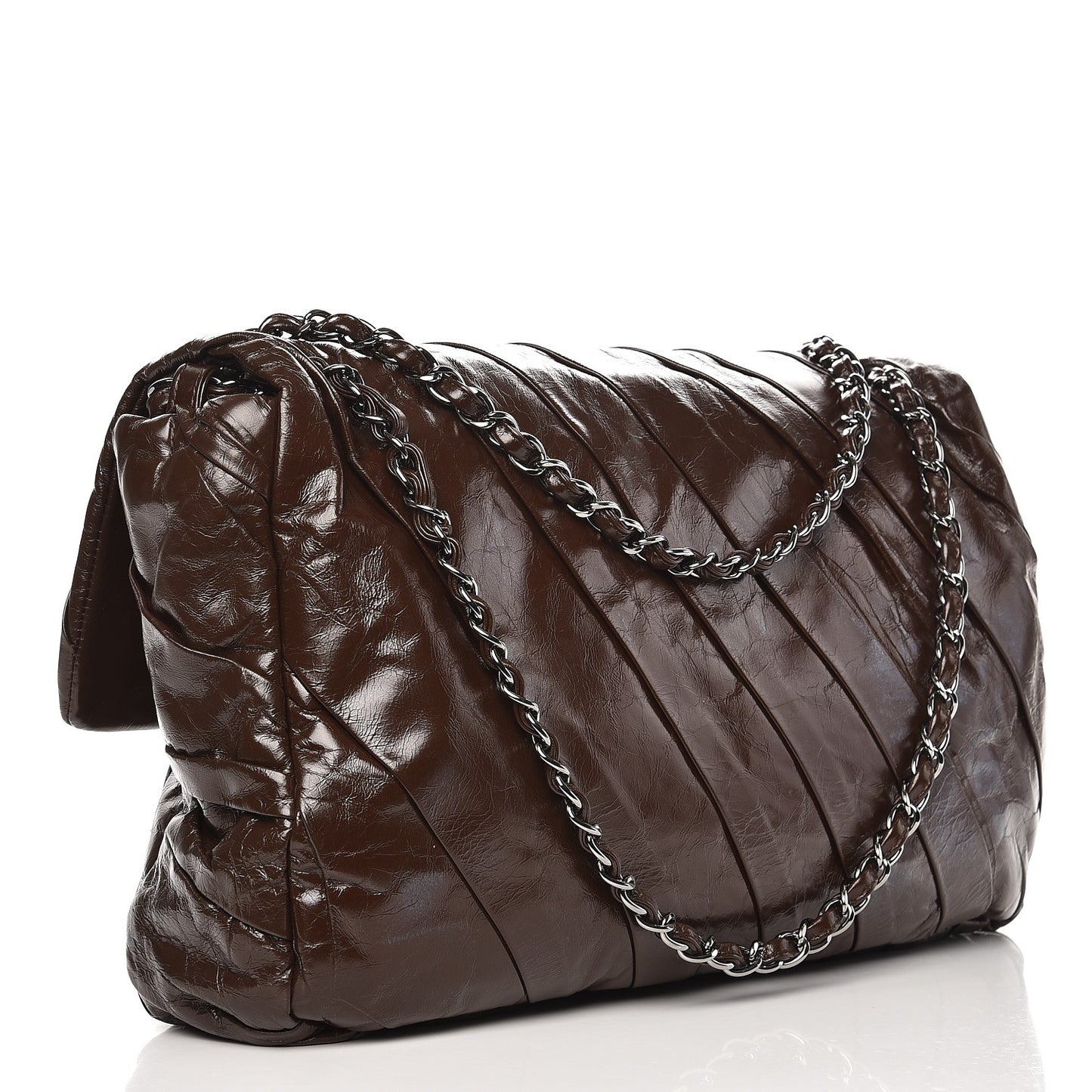 Glazed Calfskin Twisted Maxi Flap Brown