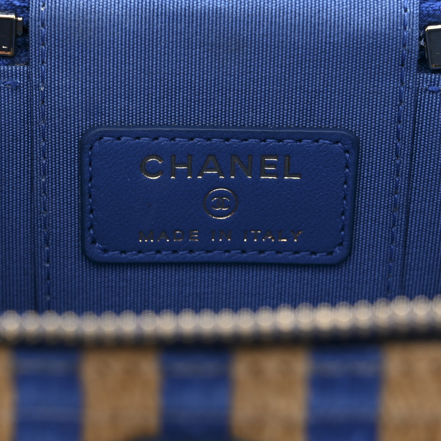 Chanel Raffia Jute Striped Mini Vanity Case With Chain Blue Beige 6 of 10