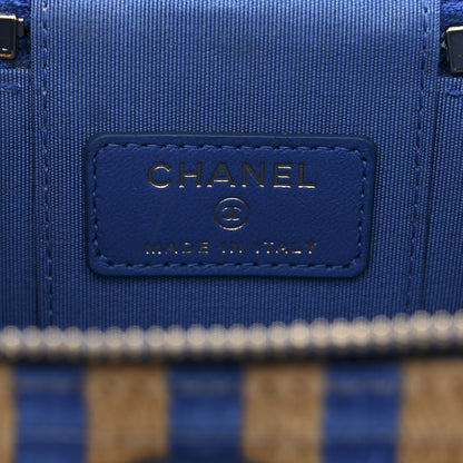 Chanel Raffia Jute Striped Mini Vanity Case With Chain Blue Beige 6 of 10