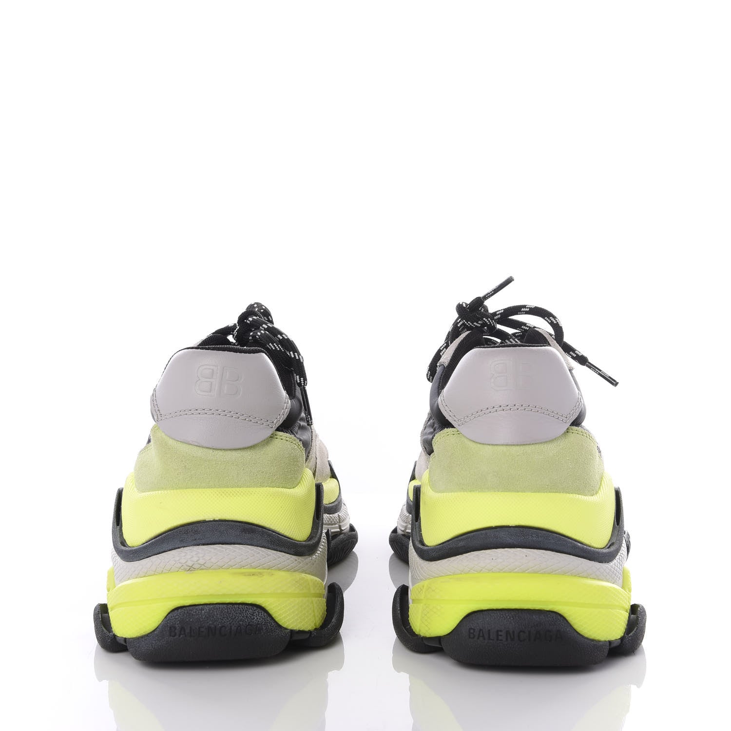 Balenciaga Nylon Suede Mens Triple S 2.0 Sneakers 41 Gris Black Jaune Fluo 7 of 10