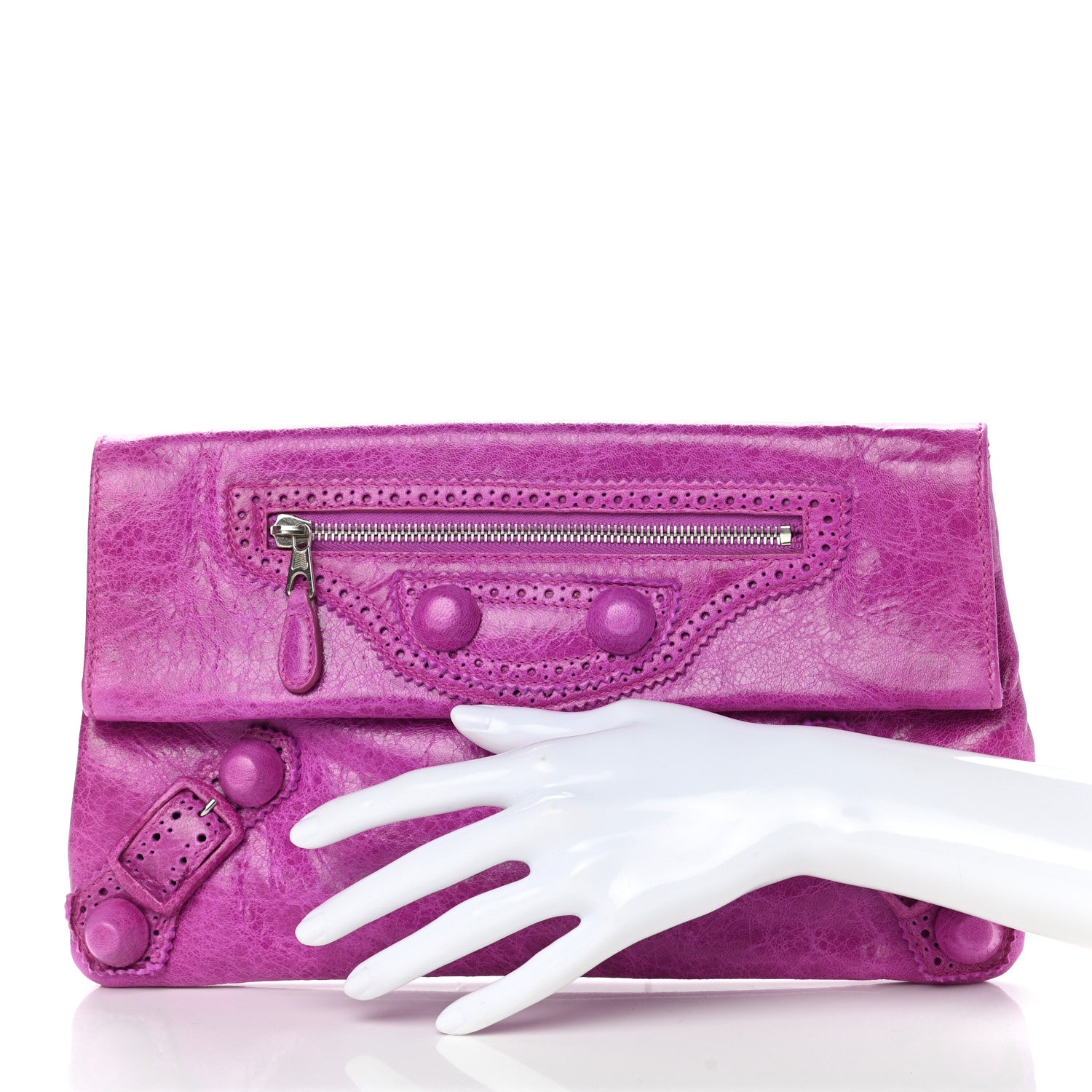 Balenciaga Agneau Giant Brogues Hardware Envelope Clutch Magenta 3 of 14