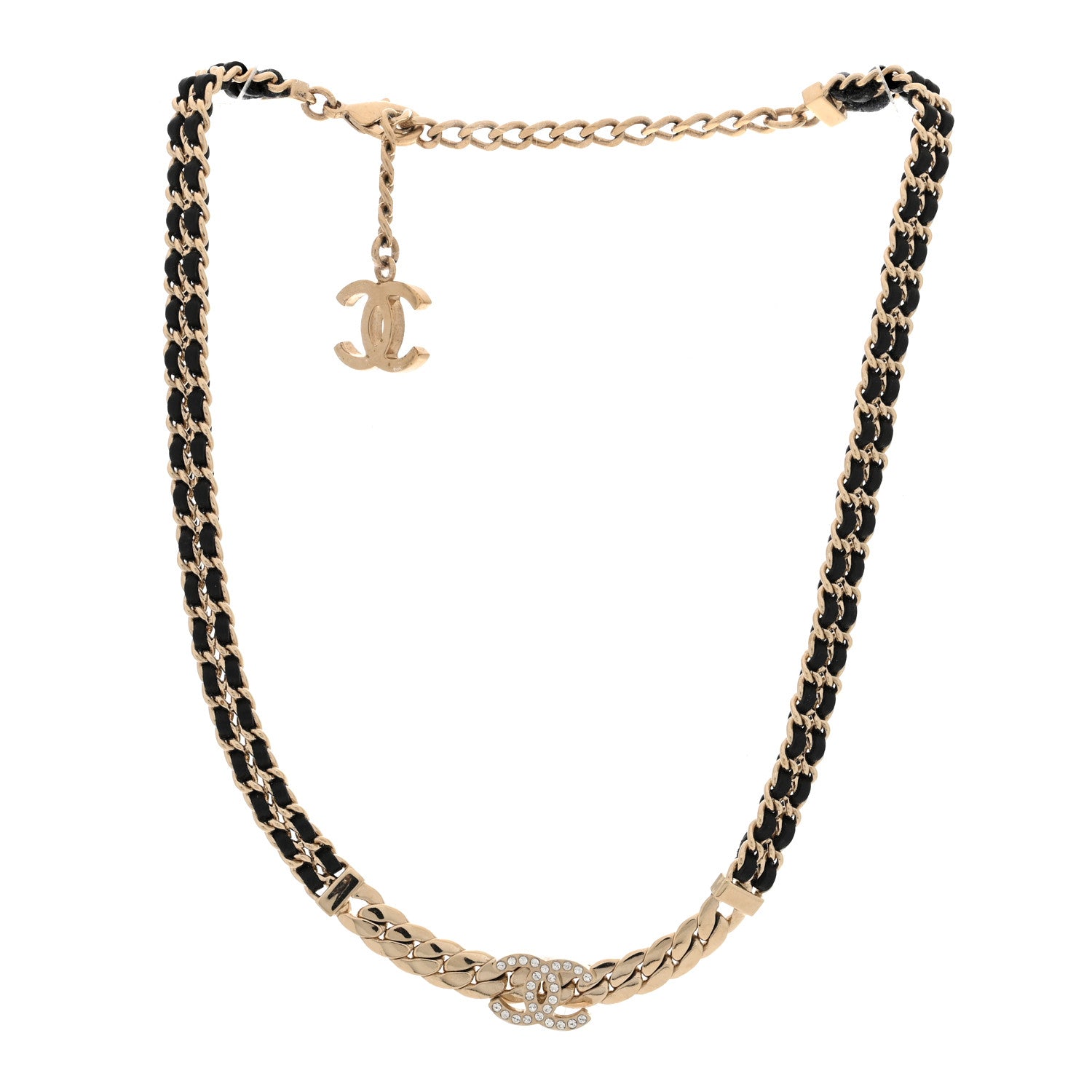 Chanel Lambskin Crystal CC Chain Choker Necklace Black Gold 3 of 5