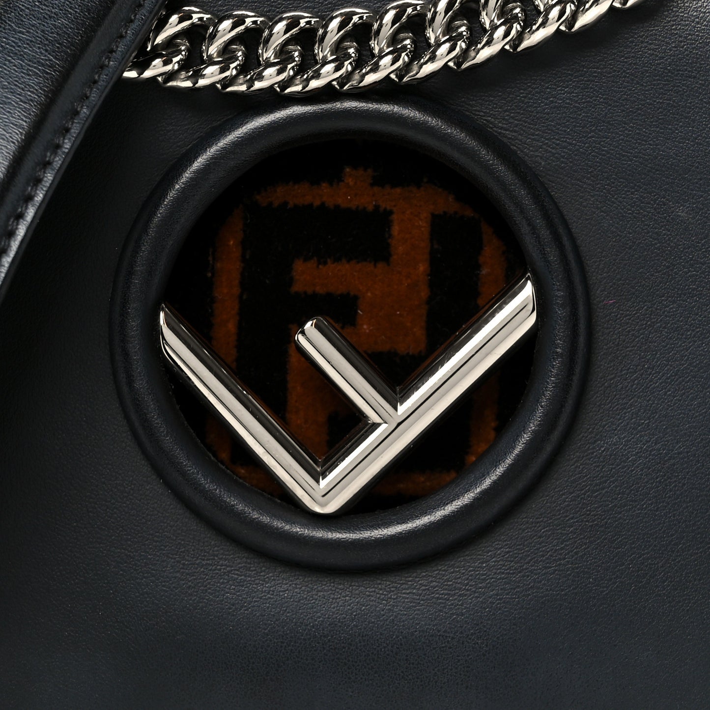 Vitello Century Velvet F is Fendi FF Small Kan I Shoulder Bag Black Tobacco