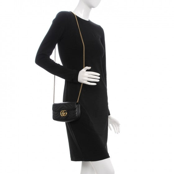 Gucci Calfskin Matelasse Super Mini GG Marmont Shoulder Bag Black 2 of 9