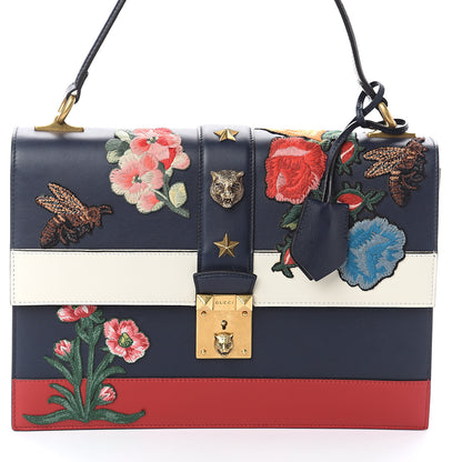 Gucci Calfskin Embroidered Riche Stripe Shoulder Bag Blue Red 6 of 8