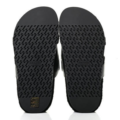 Hermes Calfskin Woolskin Womens Chypre Sandals 37 Black 5 of 8