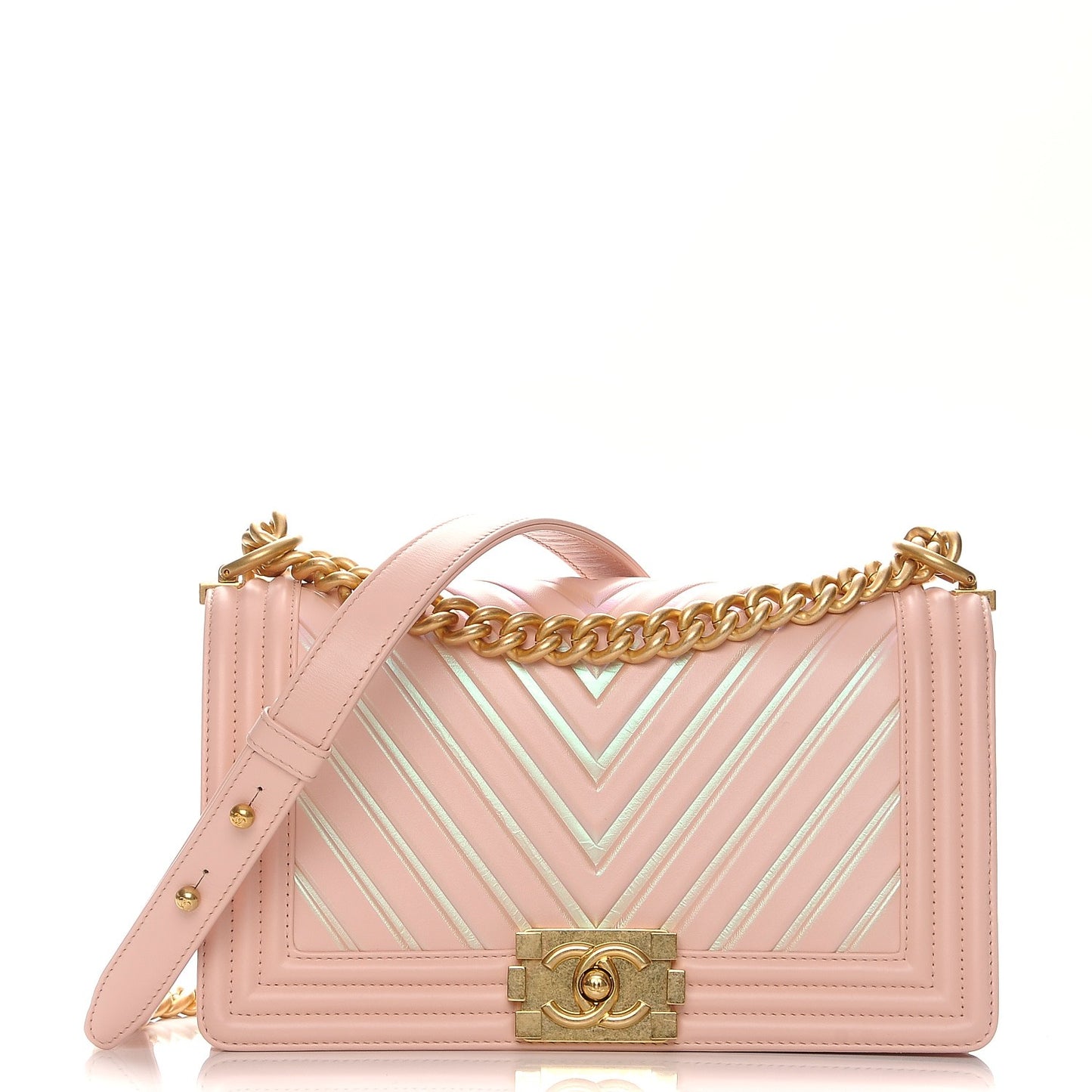 Calfskin Painted Chevron Embossed Medium Boy Flap Pink