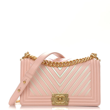 Chanel Calfskin Painted Chevron Embossed Medium Boy Flap Pink 1 of 9