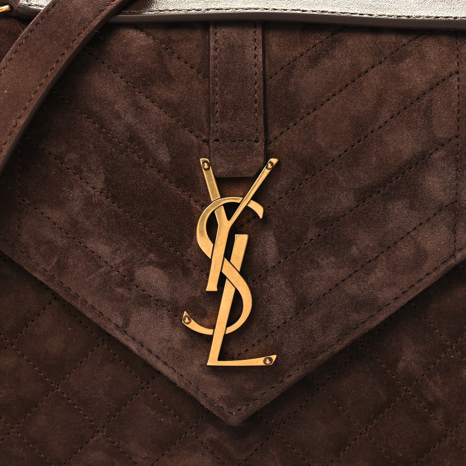 Saint Laurent Suede Mixed Matelasse Triquilt Medium Monogram Envelope Satchel Bark Brown 7 of 9
