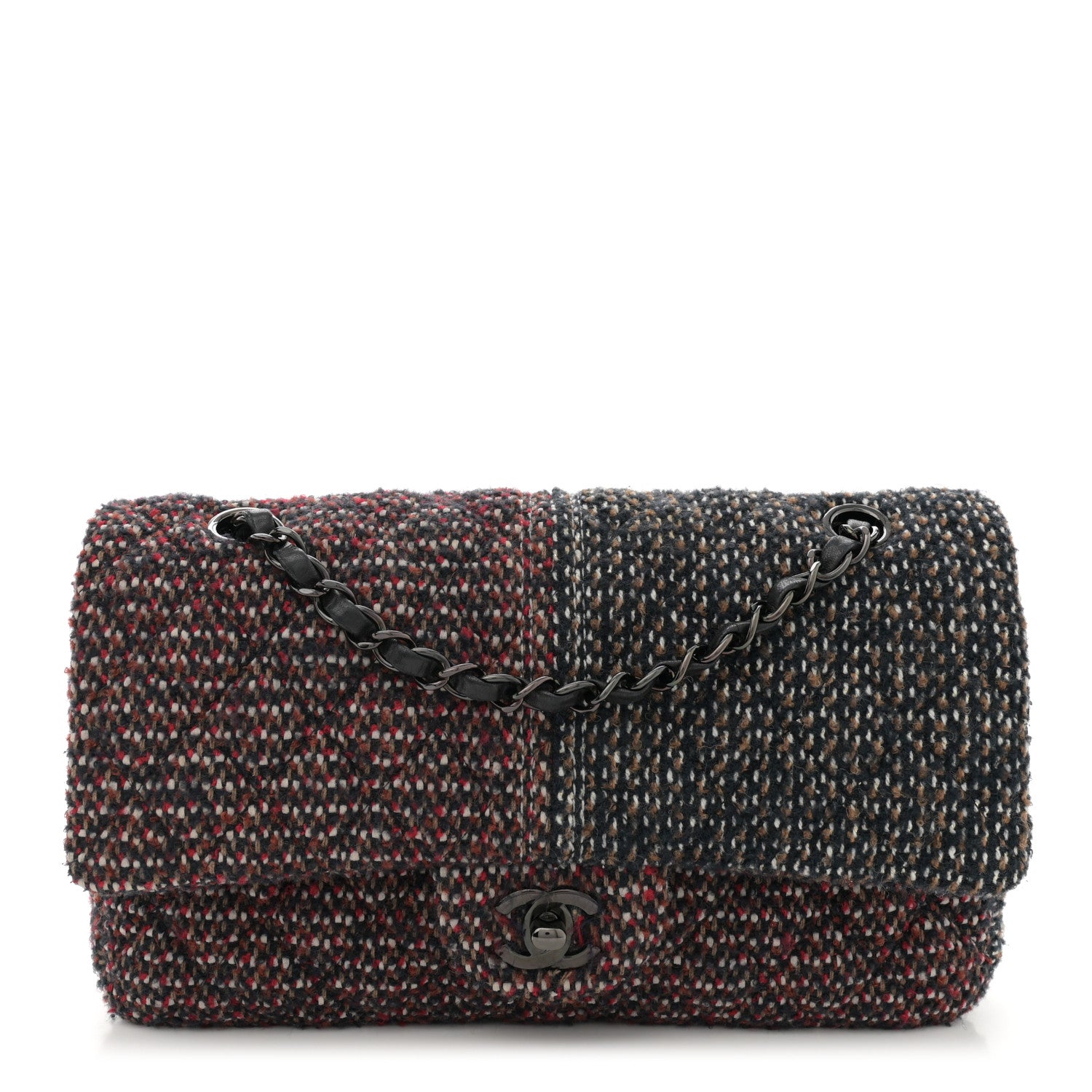 Chanel Tweed Quilted Medium Double Flap Navy White Red 1 of 12