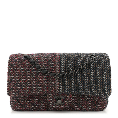 Chanel Tweed Quilted Medium Double Flap Navy White Red 1 of 12