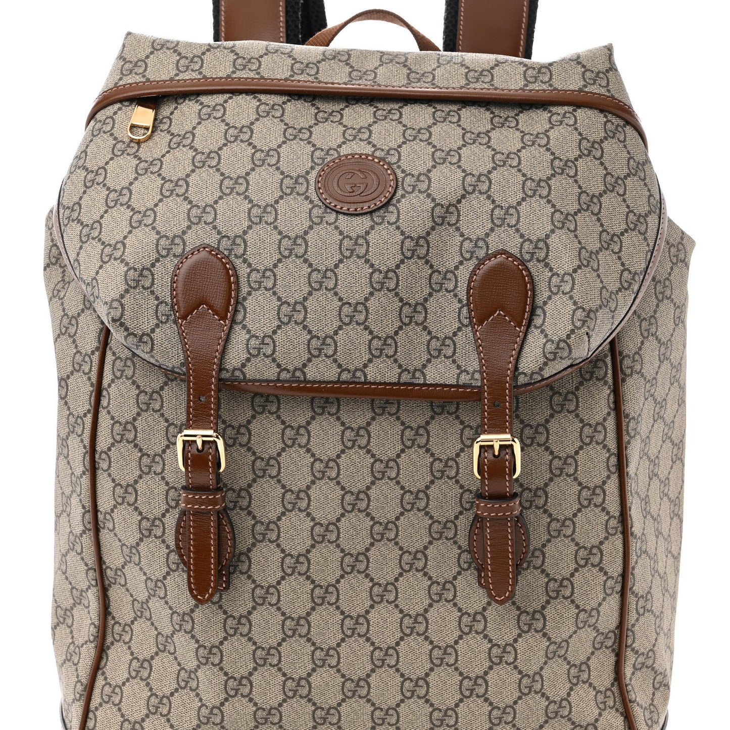GG Supreme Monogram Azalea Calfskin Medium Retro Interlocking G Buckle Backpack Beige Ebony Brown Sugar