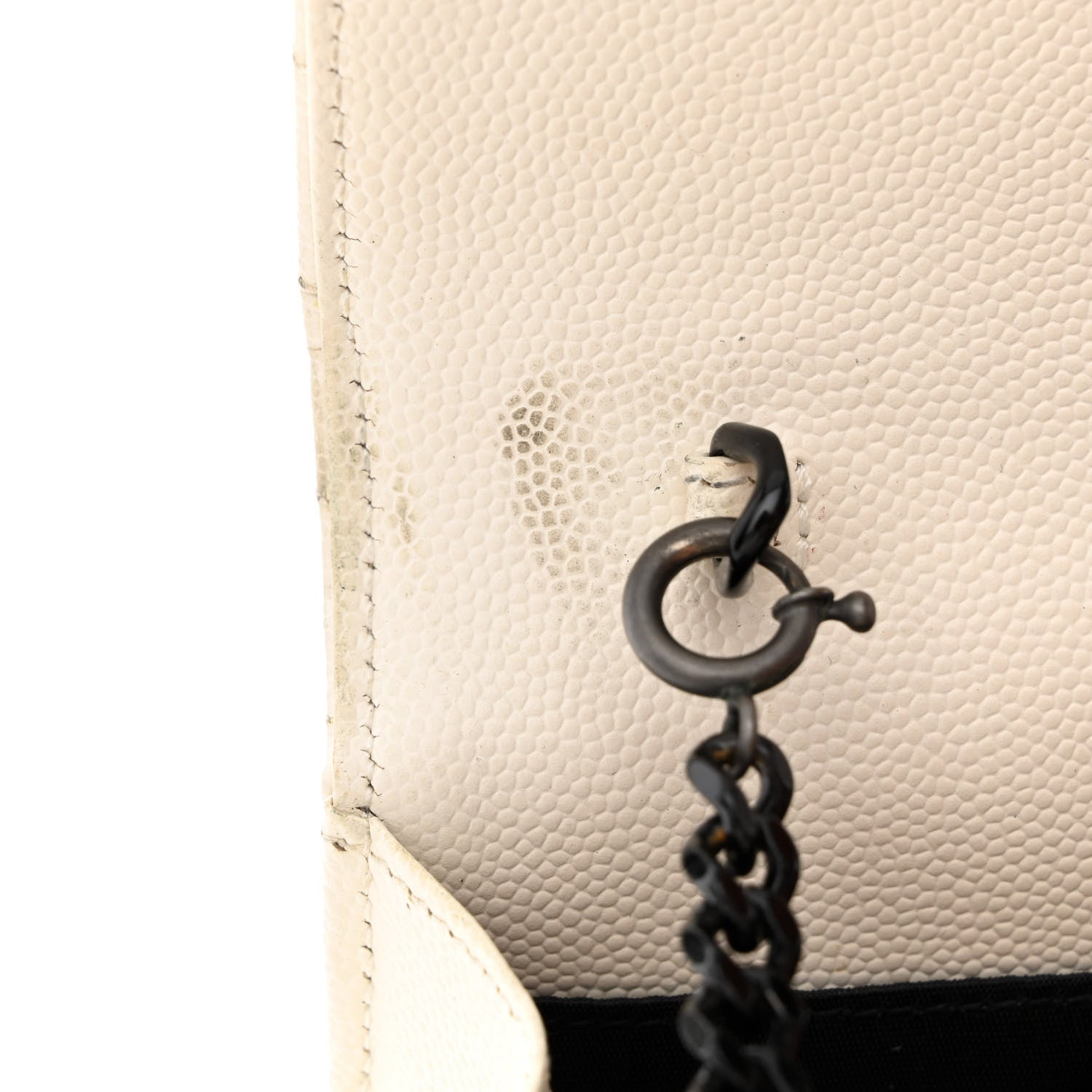 Saint Laurent Grain De Poudre Matelasse Chevron Monogram Envelope Chain Wallet Dove White 16 of 18