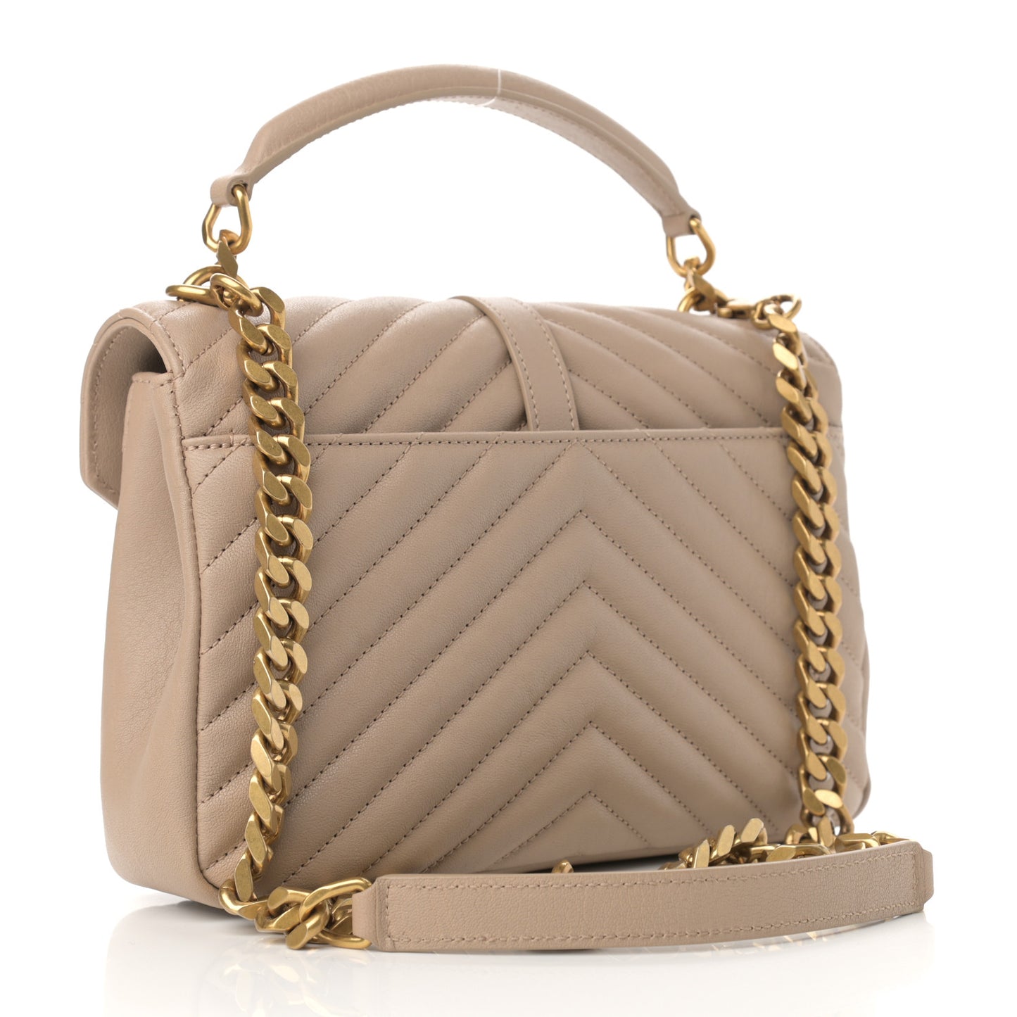 Sheepskin Matelasse Chevron Monogram Medium College Bag Dark Beige