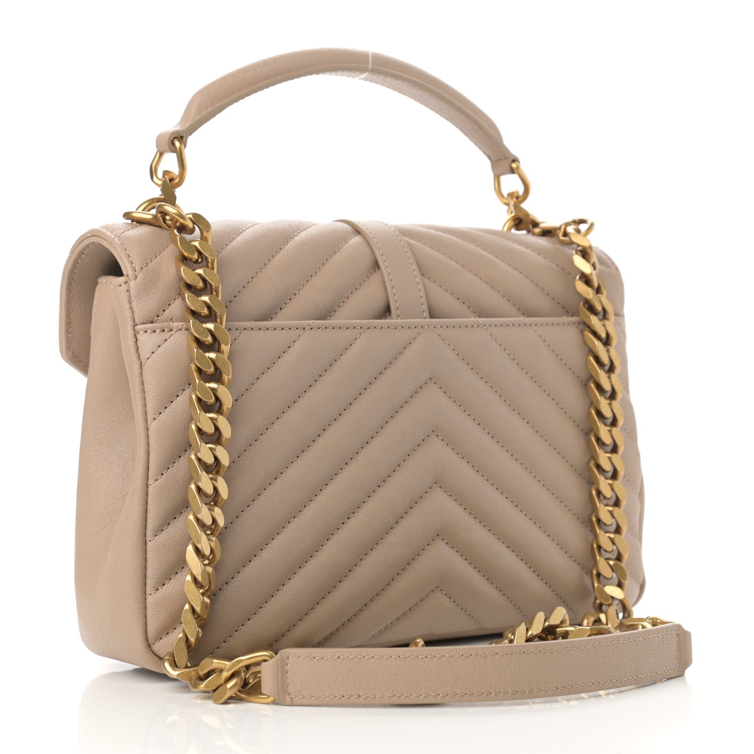 Saint Laurent Sheepskin Matelasse Chevron Monogram Medium College Bag Dark Beige 2 of 10