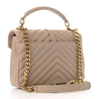 Saint Laurent Sheepskin Matelasse Chevron Monogram Medium College Bag Dark Beige 2 of 10