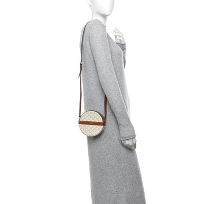 Celine Lambskin Triomphe Canvas Round Purse On Strap White Tan 2 of 10