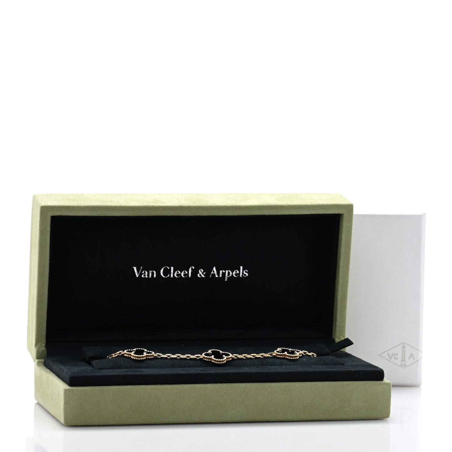 18K Yellow Gold Black Onyx 5 Motifs Vintage Alhambra Bracelet