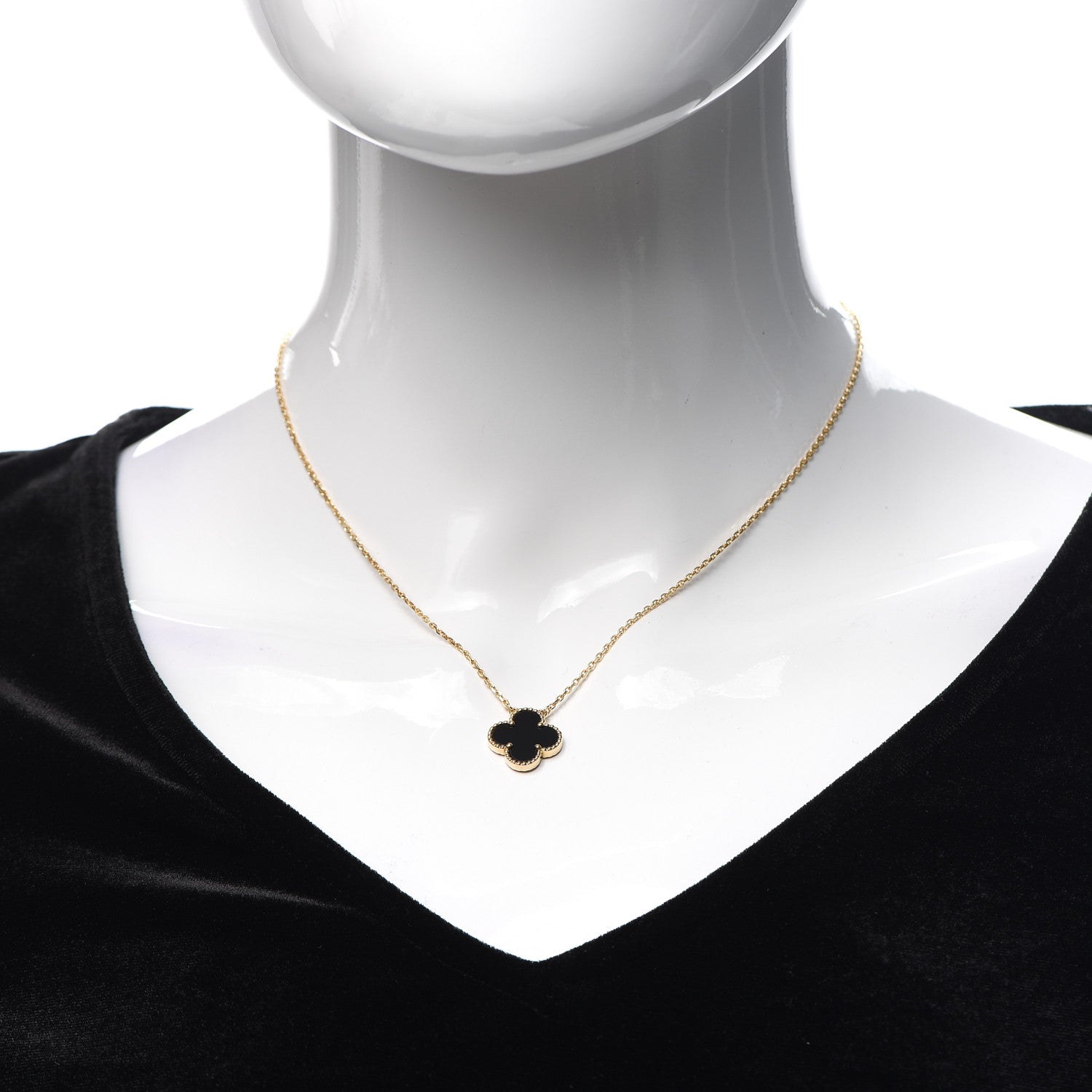 Van Cleef & Arpels 18K Yellow Gold Black Onyx Vintage Alhambra Pendant Necklace 2 of 6