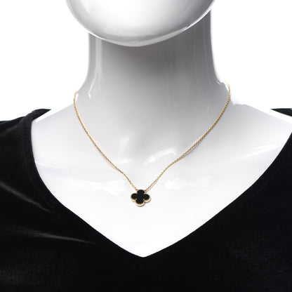 Van Cleef & Arpels 18K Yellow Gold Black Onyx Vintage Alhambra Pendant Necklace 2 of 6
