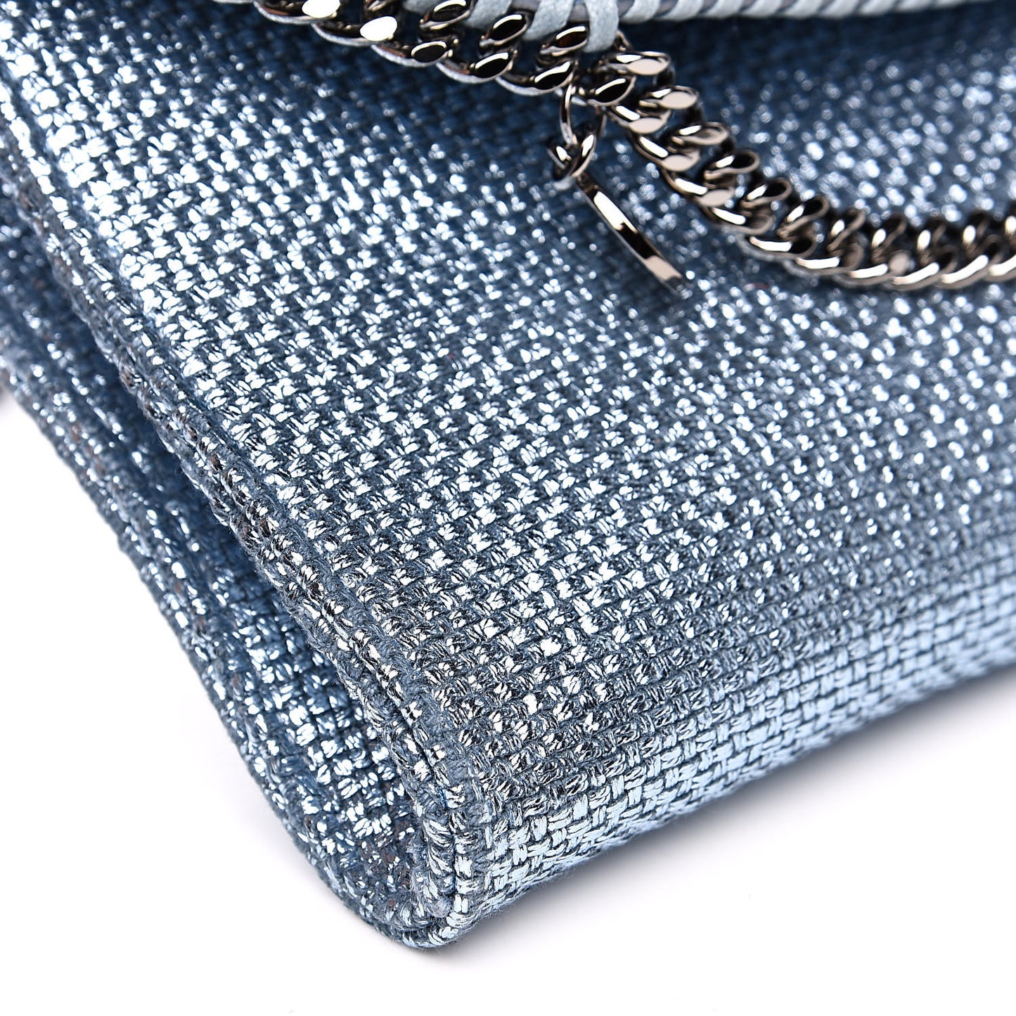 Metallic Woven Raffia Falabella Mini Crossbody Blue
