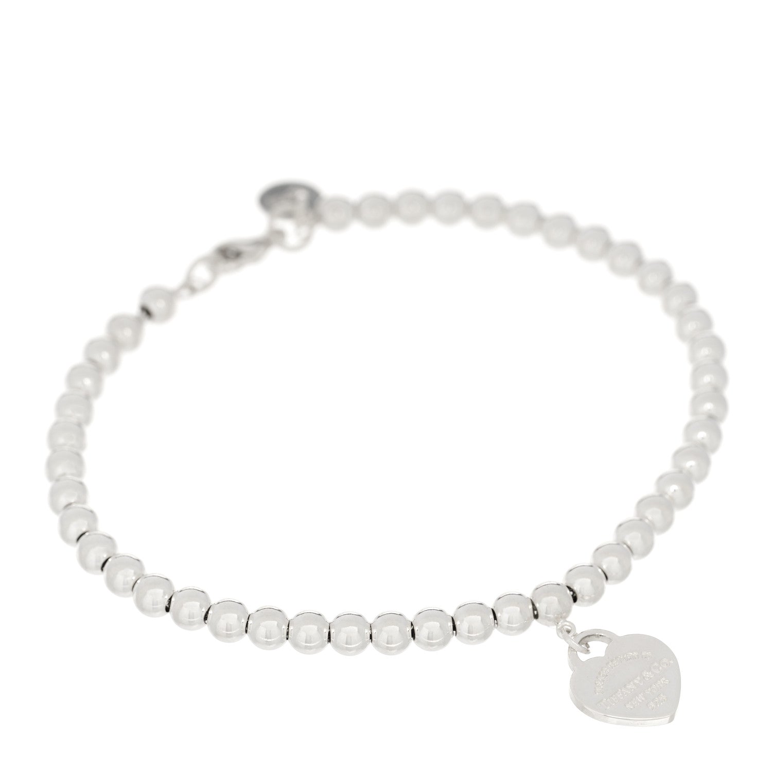 Tiffany Sterling Silver Enamel 4mm Return To Tiffany Heart Tag Bead Bracelet Blue 1 of 5