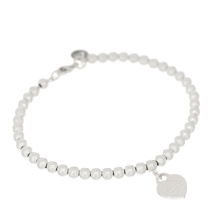 Tiffany Sterling Silver Enamel 4mm Return To Tiffany Heart Tag Bead Bracelet Blue 1 of 5