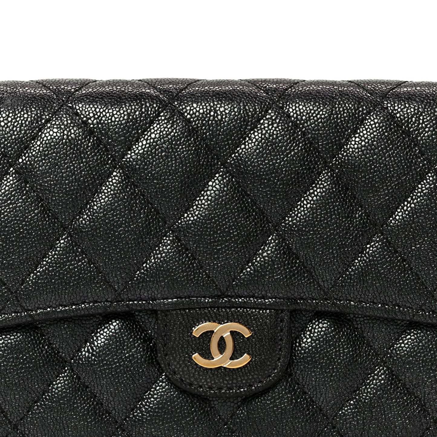 Iridescent Caviar Quilted Medium Flap Wallet Black