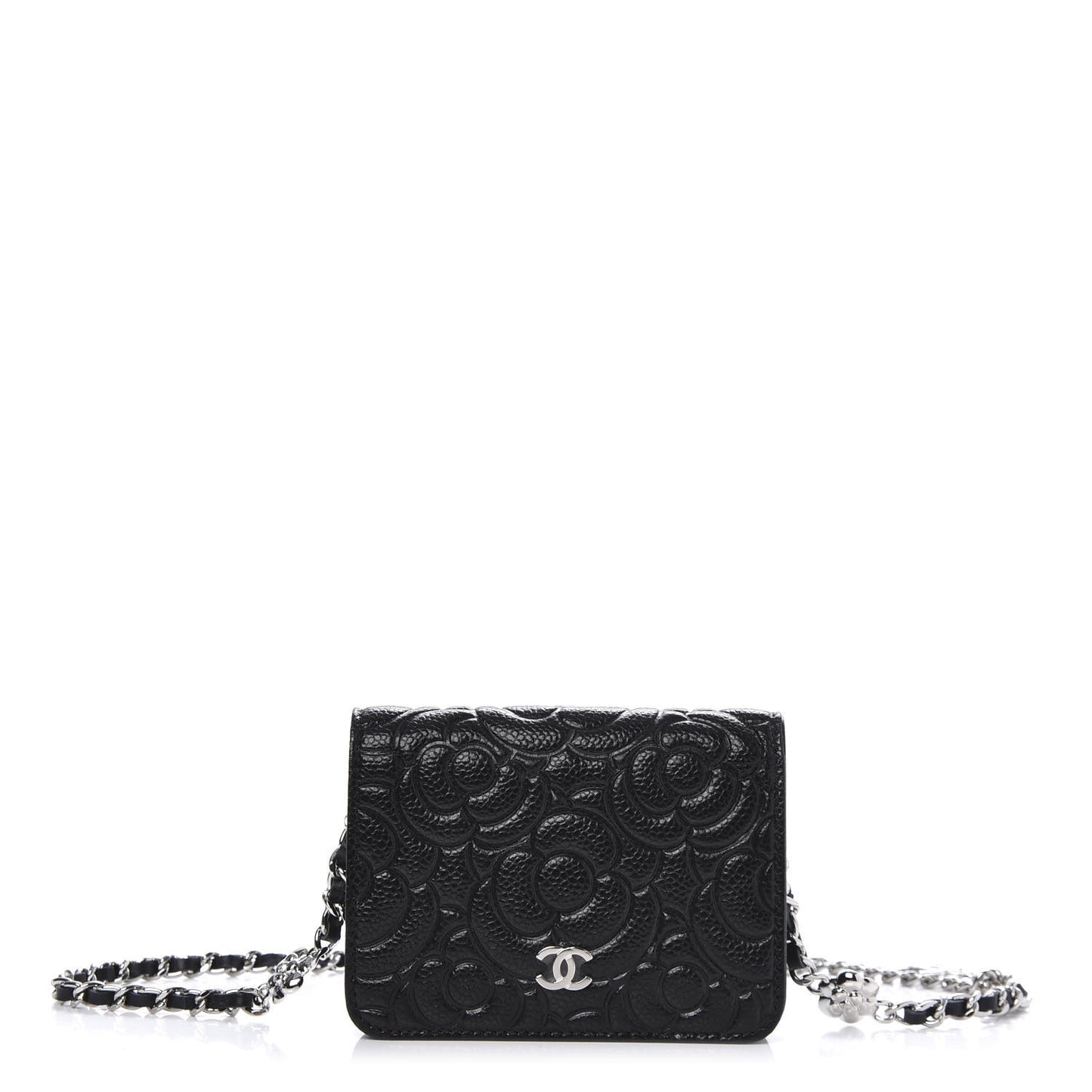 Caviar Camellia Embossed Chain Belt Bag Black