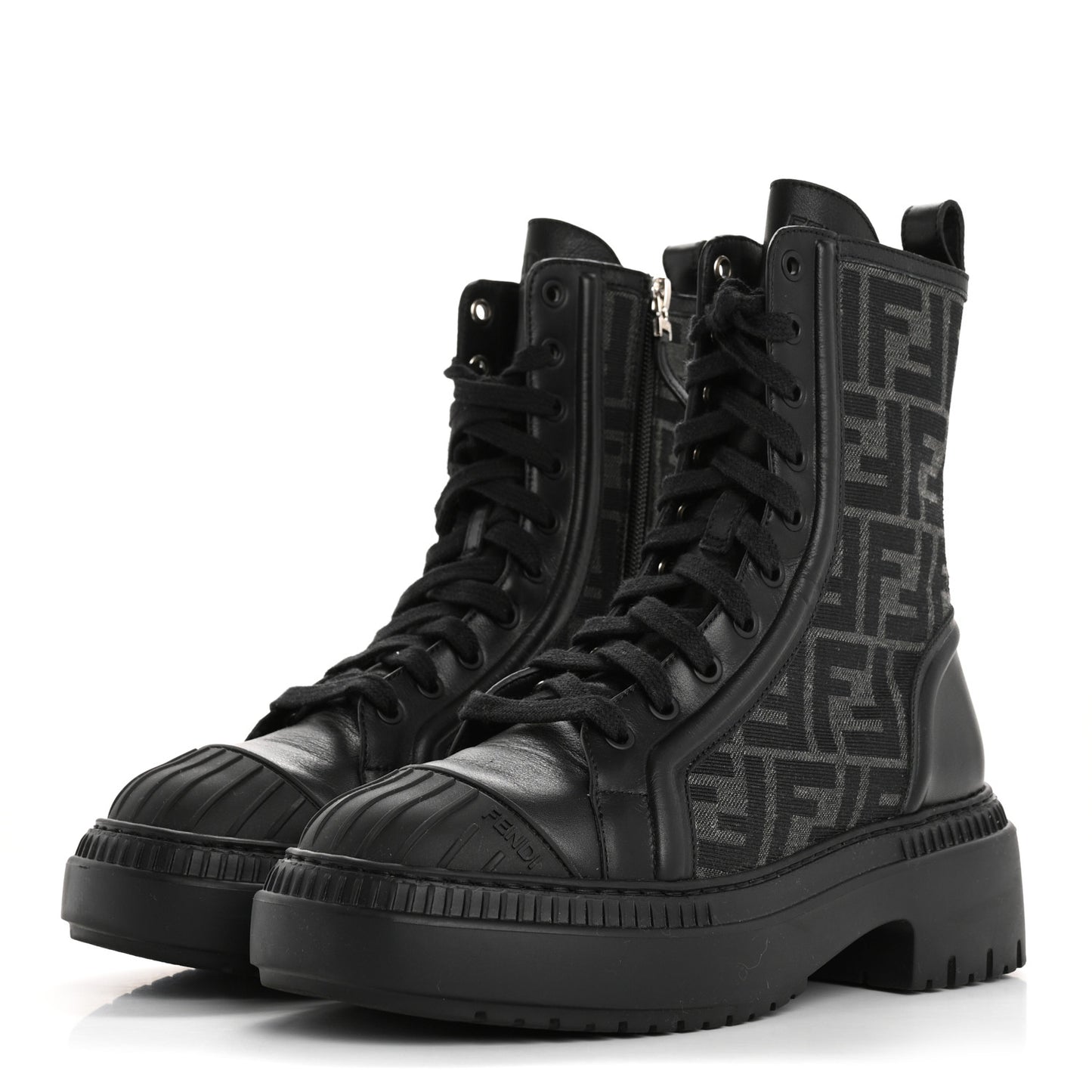 Fabric Jacquard Vitello FF Domino 50mm Biker Boots 37 Black Asfalto