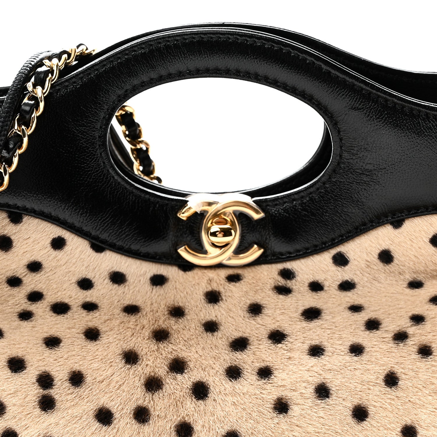 Chanel Shiny Lambskin Pony Hair Cheetah Printed Mini 31 Shopping Bag Light Beige Black 8 of 11