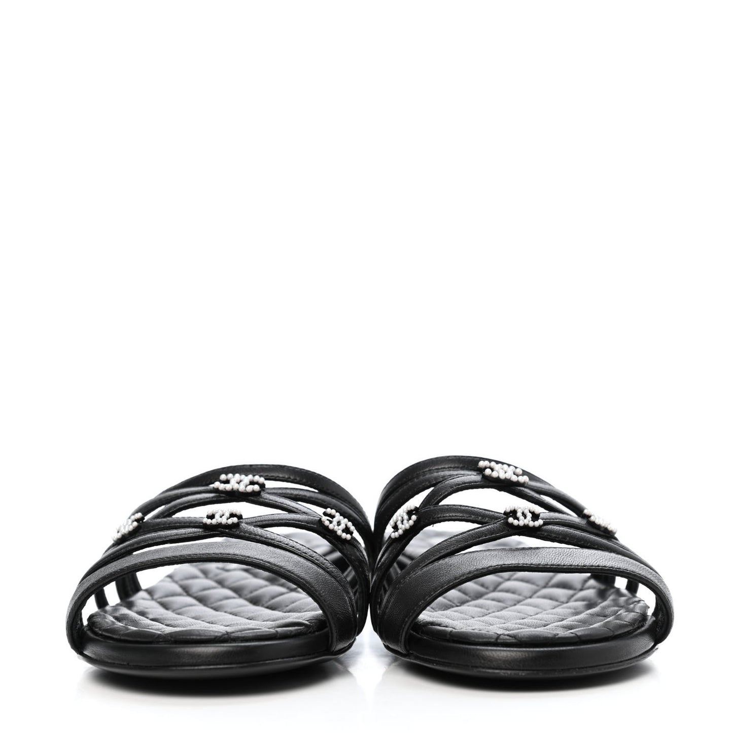 Lambskin Pearl CC Sandals 36 Black
