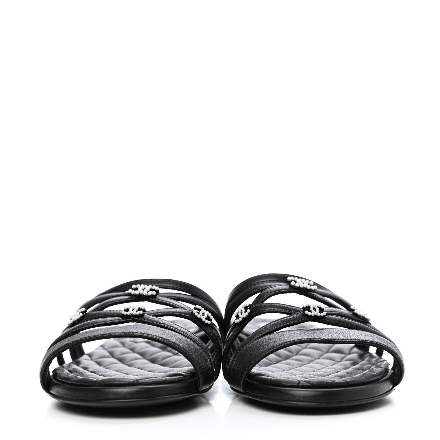 Chanel Lambskin Pearl CC Sandals 36 Black 2 of 10