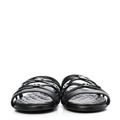 Chanel Lambskin Pearl CC Sandals 36 Black 2 of 10
